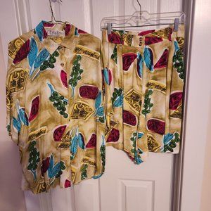 Women’s Culotte Set, Multi-colored, Size 8, 100% Rayon, by Ann Tjian for Kenar